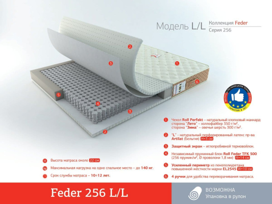 Матрас Rollmatratze Feder 256 L/L